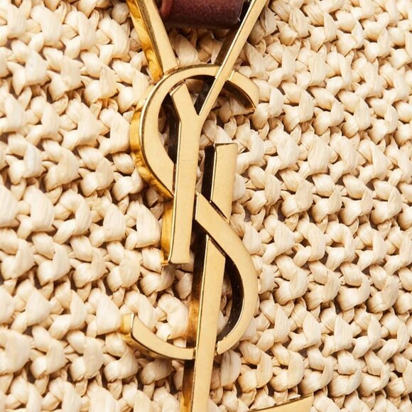 Yves Saint Laurent Natural Raffia and Calfskin Leather Toy Monogram Cabas Bag - Picture 12 of 12